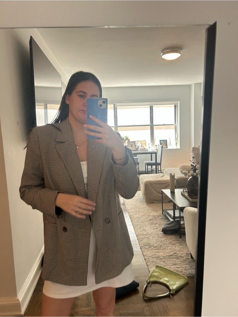 Mango Brown Checked Houndstooth Double-Breasted Blazer